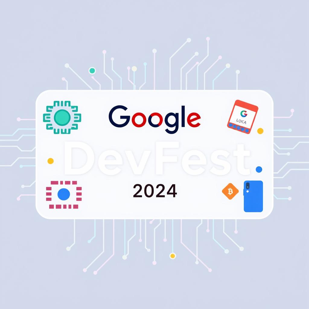 A rectangular swag design featuring the text 'Google DevFest 2024' and 'Almaty'