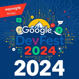 A creative and vibrant swag design featuring the text 'Google DevFest 2024'