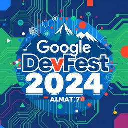 A creative and vibrant swag design featuring the text 'Google DevFest 2024'