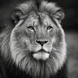 A majestic lion in monochromatic black and white composition