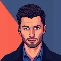 Pixelated yet realistic portrayal of Pavel Durov, designed in the style of the TON logo