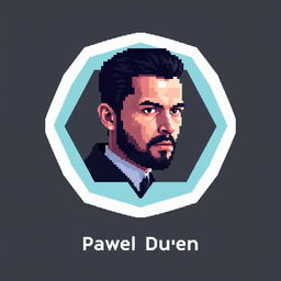 Pixelated yet realistic portrayal of Pavel Durov, designed in the style of the TON logo