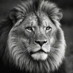 A majestic lion in monochromatic black and white composition