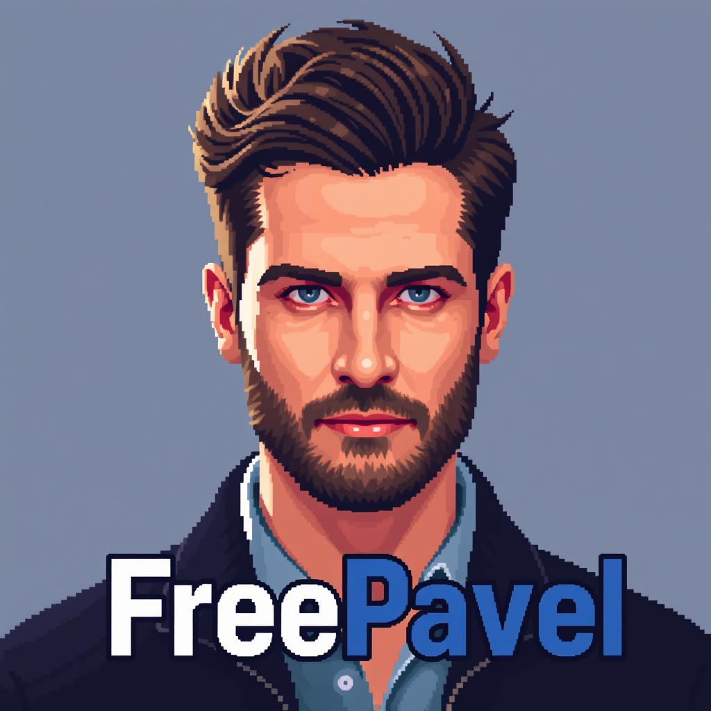 Realistic pixel art image of Pavel Durov with the text "FreePavel" incorporated into the design