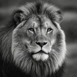 A majestic lion in monochromatic black and white composition