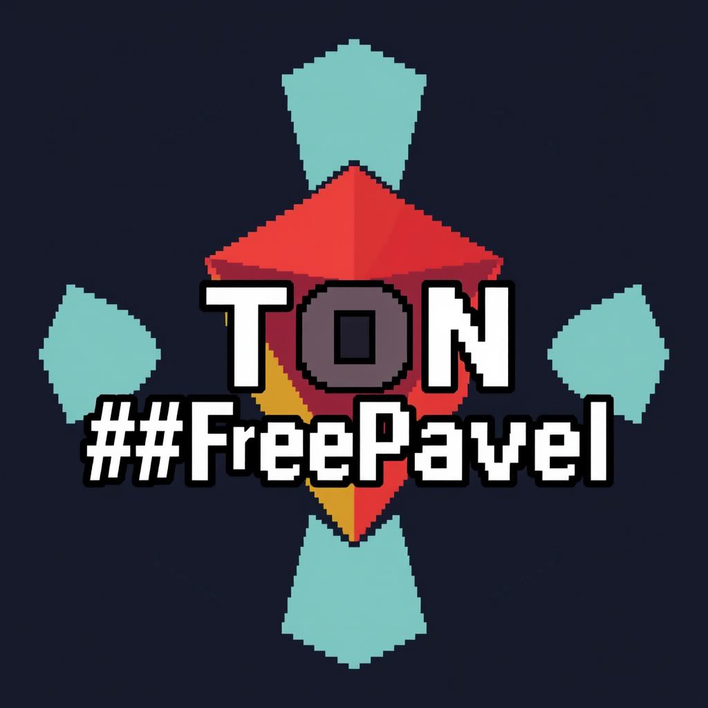 Pixel art representation of the TON blockchain logo with the text "#FreePavel" integrated within the design