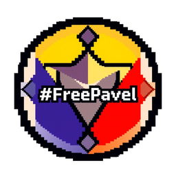 Pixel art representation of the TON blockchain logo with the text "#FreePavel" integrated within the design