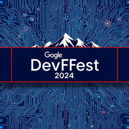 A highly technical rectangular swag design featuring the text 'Google DevFest 2024'