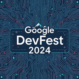 A highly technical rectangular swag design featuring the text 'Google DevFest 2024'