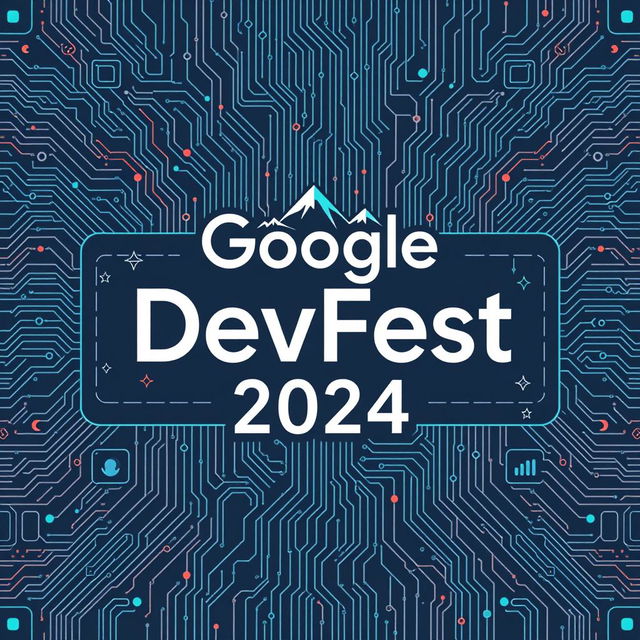 A highly technical rectangular swag design featuring the text 'Google DevFest 2024'