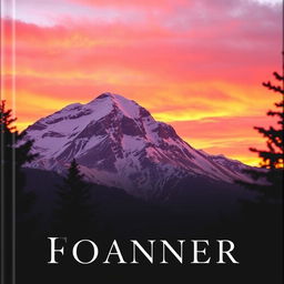 A captivating book cover featuring a majestic mountain with a breathtaking sunset in the background