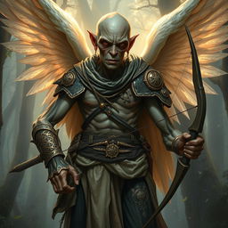 An ancient, emaciated male aasimar ranger, radiating an angelic presence despite lacking wings