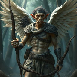 An ancient, emaciated male aasimar ranger, radiating an angelic presence despite lacking wings