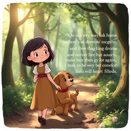 On their way back home, Lili, the fairy tale heroine with short dark hair, reflects on her deep love for her brown puppy and resolves never to let him go alone again