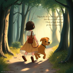 On their way back home, Lili, the fairy tale heroine with short dark hair, reflects on her deep love for her brown puppy and resolves never to let him go alone again