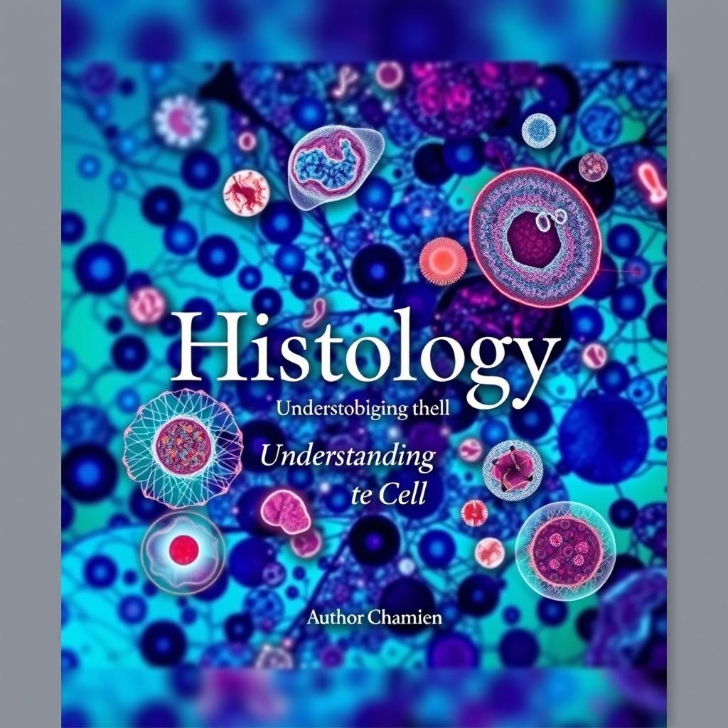 Design a captivating histology book cover that features a vibrant, intricate image of a microscope slide, highlighting detailed cellular structures