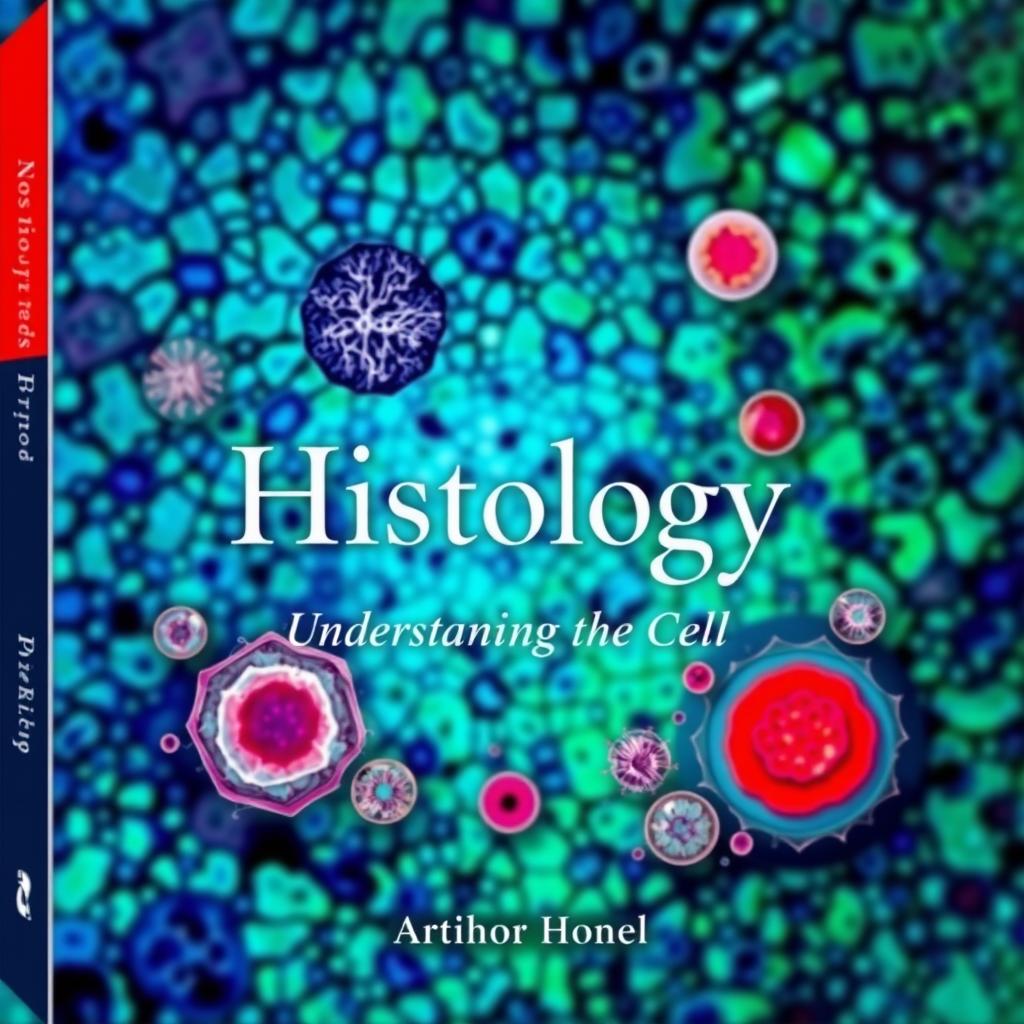 Design a captivating histology book cover that features a vibrant, intricate image of a microscope slide, highlighting detailed cellular structures