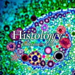 Design a captivating histology book cover that features a vibrant, intricate image of a microscope slide, highlighting detailed cellular structures