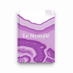 Create a histology book cover titled 'Le Stratifié' with a palette of purple and white shades