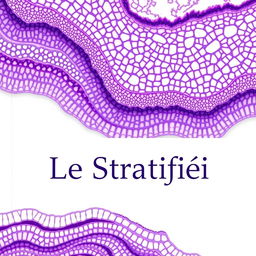 Create a histology book cover titled 'Le Stratifié' with a palette of purple and white shades