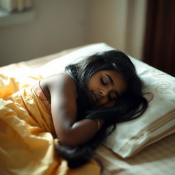 A beautiful girl from Kerala peacefully sleeping on a bed