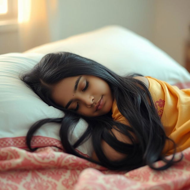 A beautiful girl from Kerala peacefully sleeping on a bed