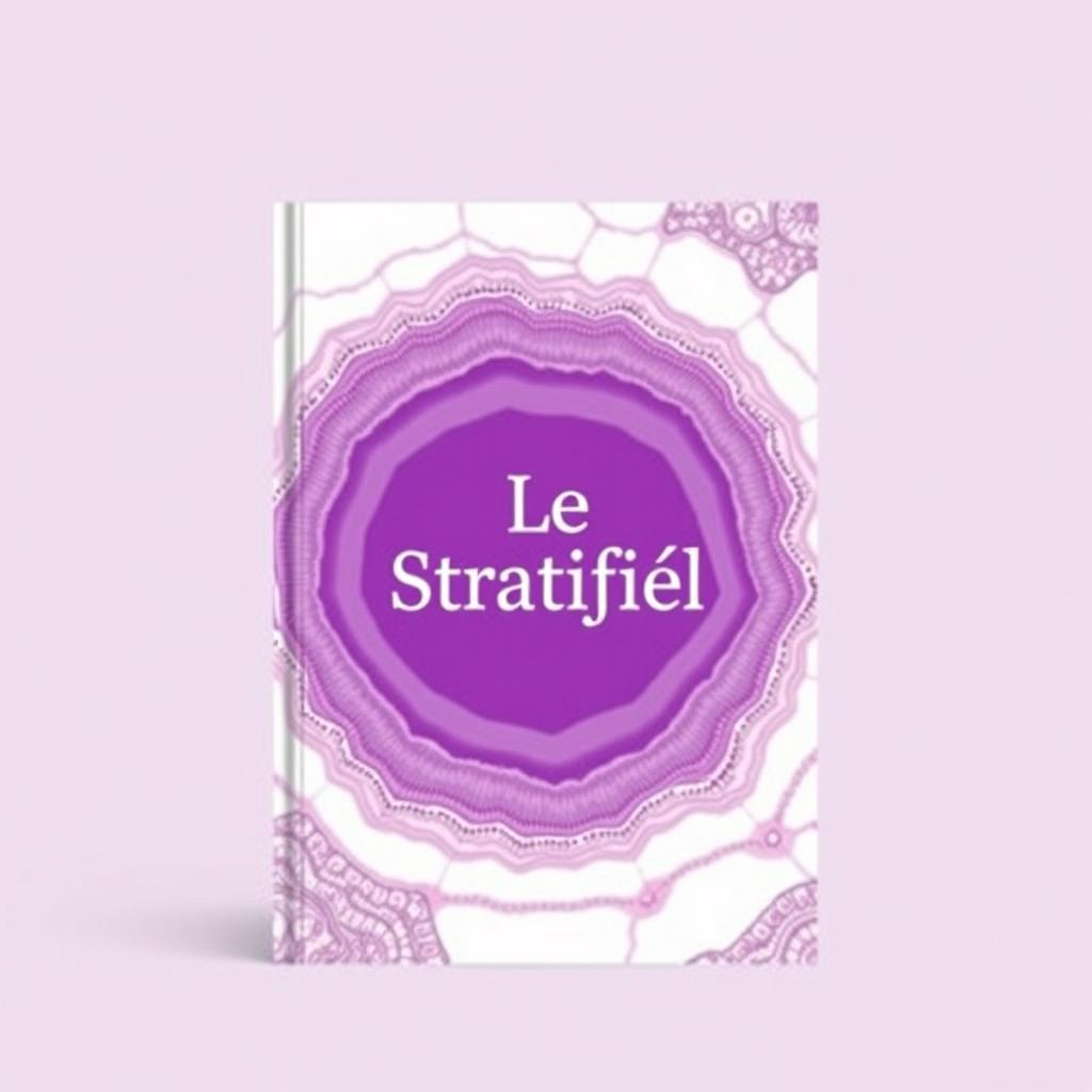 Design a histology book cover titled 'Le Stratifié' using a simple and easy-to-read layout, with shades of purple and white