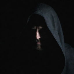 A solitary man exuding an aura of danger, shrouded in shadows with a stern, intense expression.