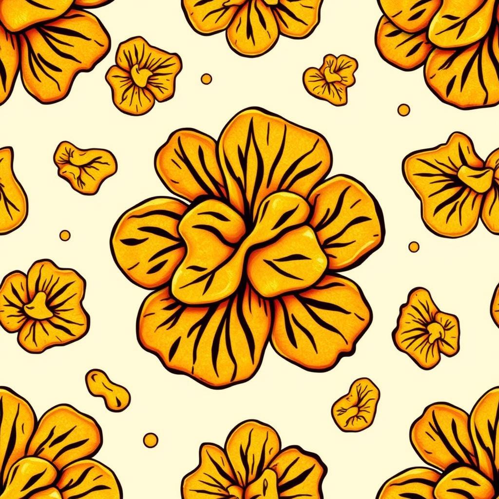 A vibrant and artistic pattern featuring the unique texture of tempeh chips