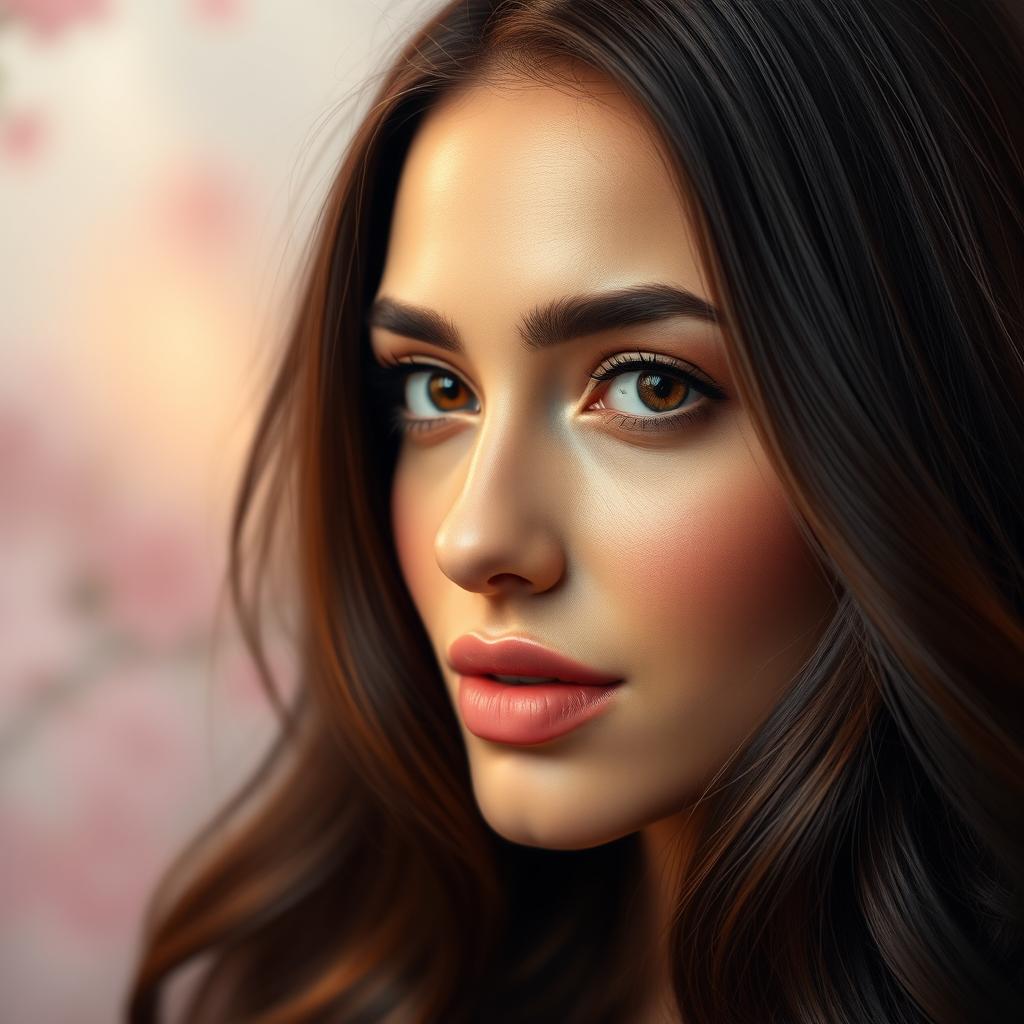 A vibrant portrait capturing the essence and elegance of a brunette woman