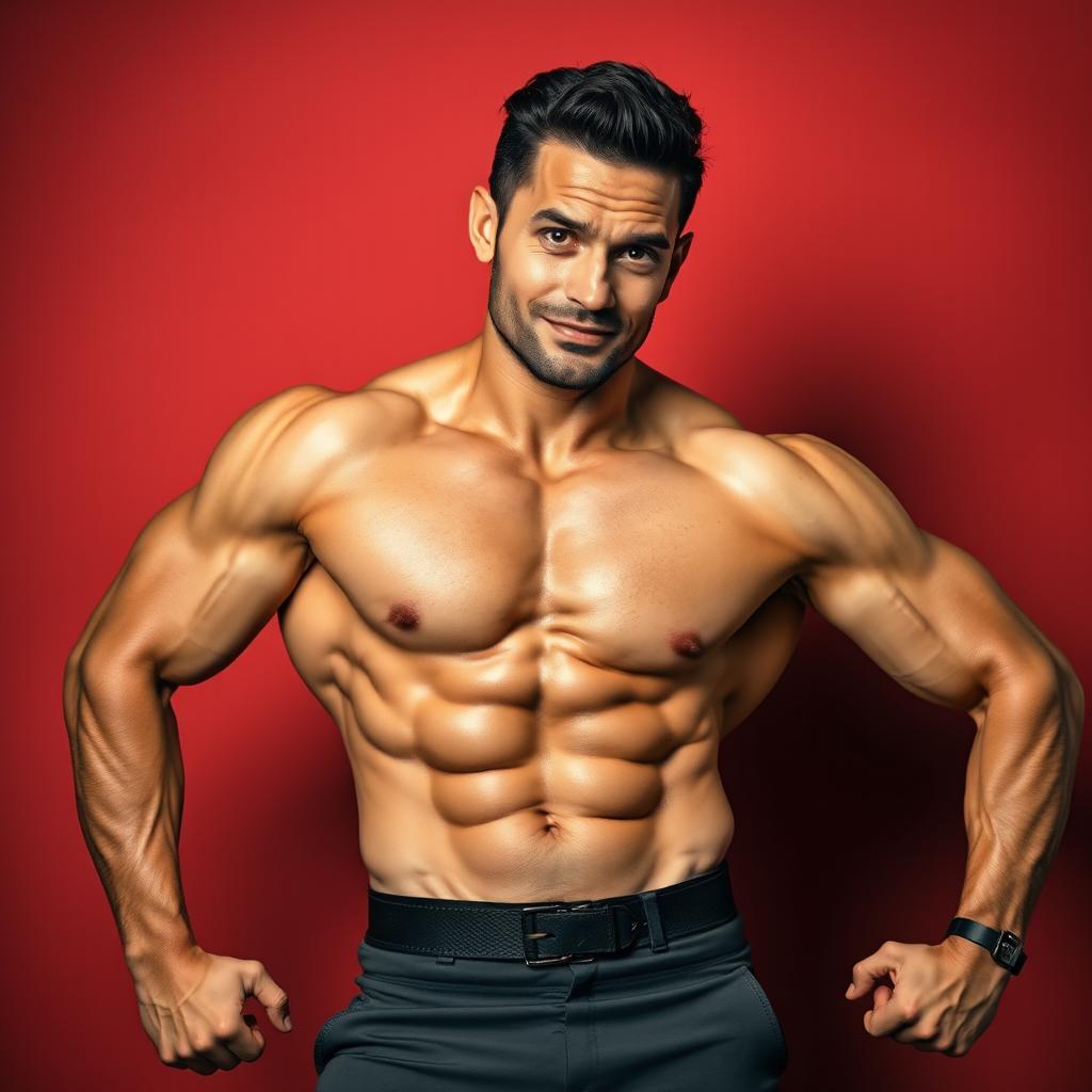 A confident man with athletic build posing in an artistic manner