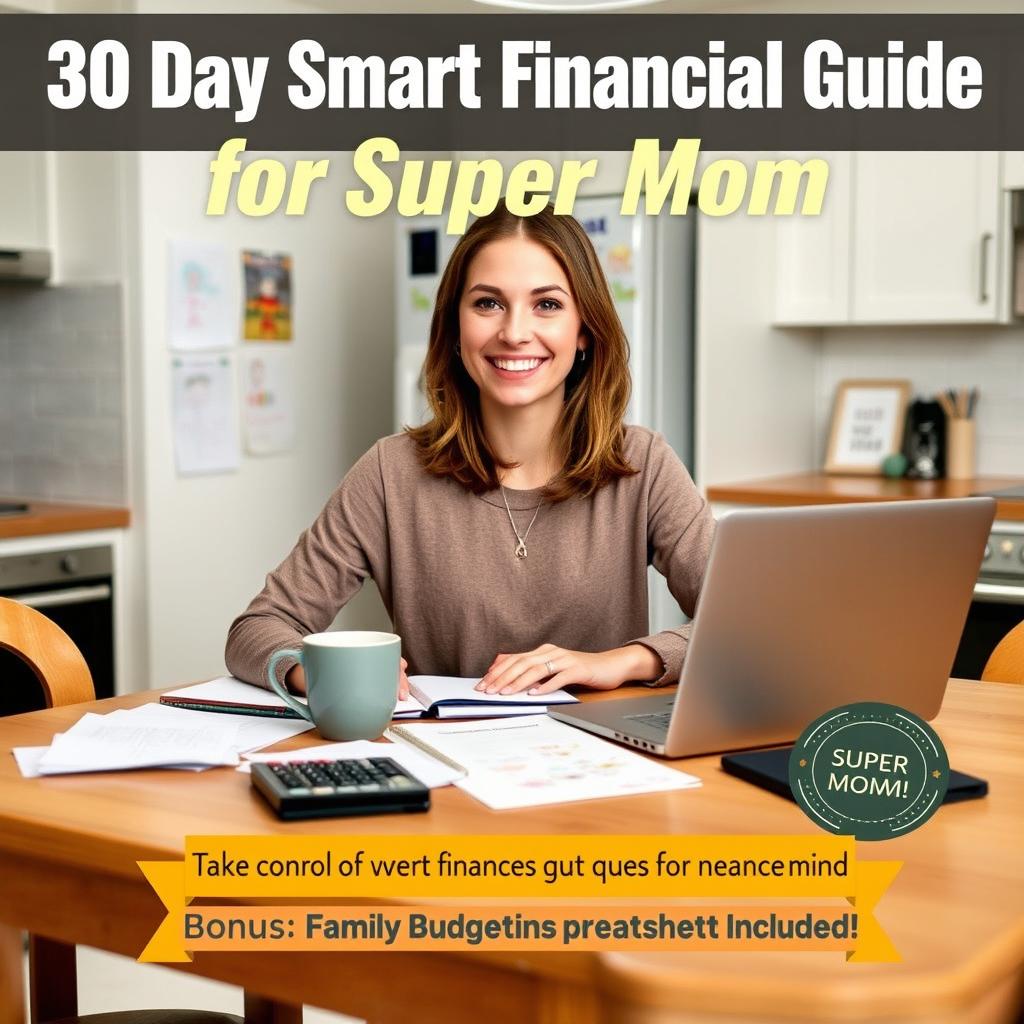 A young mother with medium-length brown hair sits at a cozy, well-lit kitchen table