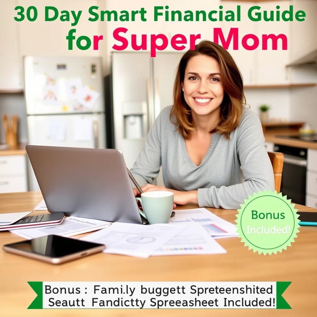A young mother with medium-length brown hair sits at a cozy, well-lit kitchen table