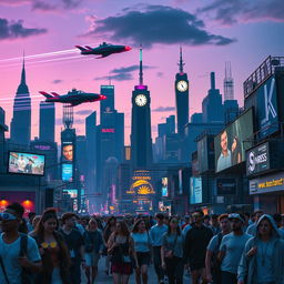 A captivating scene of a futuristic cityscape at dusk