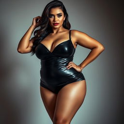 A striking image of a fit, voluptuous woman with a well-toned body, adorned in elegant nylon