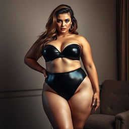 A striking image of a fit, voluptuous woman with a well-toned body, adorned in elegant nylon