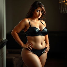 A striking image of a fit, voluptuous woman with a well-toned body, adorned in elegant nylon