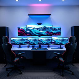 A modern workplace setup with a focus on productivity and gaming elements