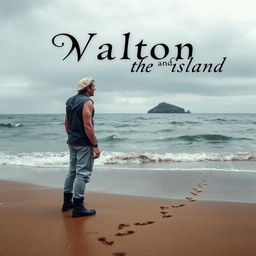 A wet sailor standing on the seashore, gazing intently at a distant island