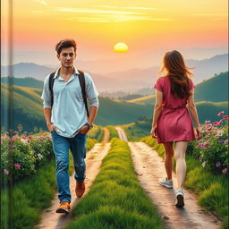 On the cover, portray two young individuals, a male and a female, each walking down separate paths that diverge from the center