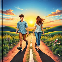 On the cover, portray two young individuals, a male and a female, each walking down separate paths that diverge from the center