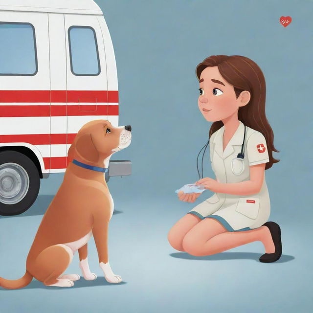 Vector illustration of Nala, a knowledgeable young girl, identifying her grandfather Otto's heart attack. She calls the ambulance and follows their instructions with precision. The image concludes with a proud Nala who has successfully saved Otto's life.