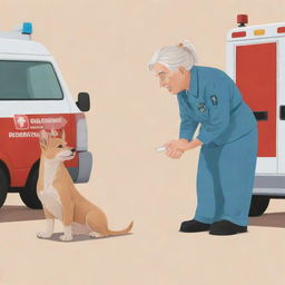 Vector illustration of Nala, a knowledgeable young girl, identifying her grandfather Otto's heart attack. She calls the ambulance and follows their instructions with precision. The image concludes with a proud Nala who has successfully saved Otto's life.