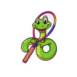 A humorous logo featuring a green viper snake playfully coiled around a tennis racket