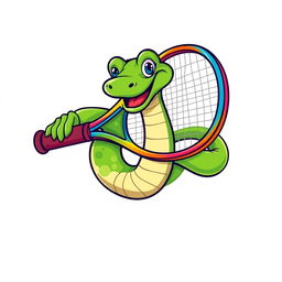 A humorous logo featuring a green viper snake playfully coiled around a tennis racket