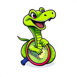 A humorous logo featuring a green viper snake playfully coiled around a tennis racket