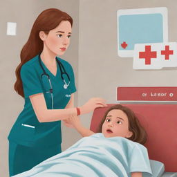 Vector illustration of Nala, a knowledgeable young girl, identifying her grandfather Otto's heart attack. She calls the ambulance and follows their instructions with precision. The image concludes with a proud Nala who has successfully saved Otto's life.