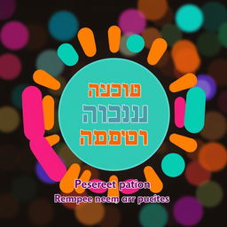 A vibrant, colorful graphic featuring a central circular design with bold Hebrew text