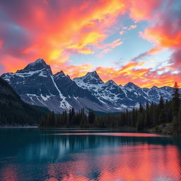 A majestic mountain landscape with a crystal clear blue lake in the foreground