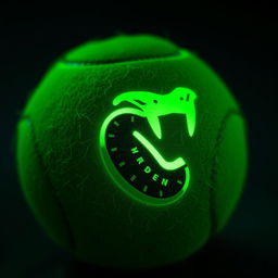 A vivid viper green logo glowing on a tennis ball, with a sleek and modern design